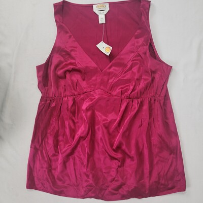 Talbots Women's Petite 14 14P Raspberry Stretch Sleeveless Tank Shell Shirt Silk