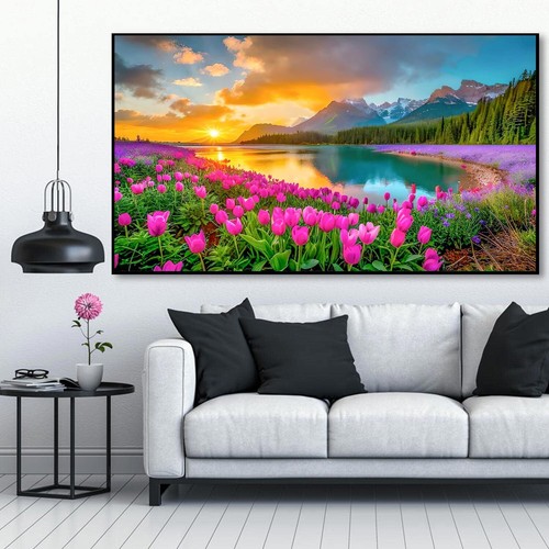 Diamond Art Kits for Adults Sunset Lake,5D Large Landscape Diamond Painting Kits - Picture 4 of 7