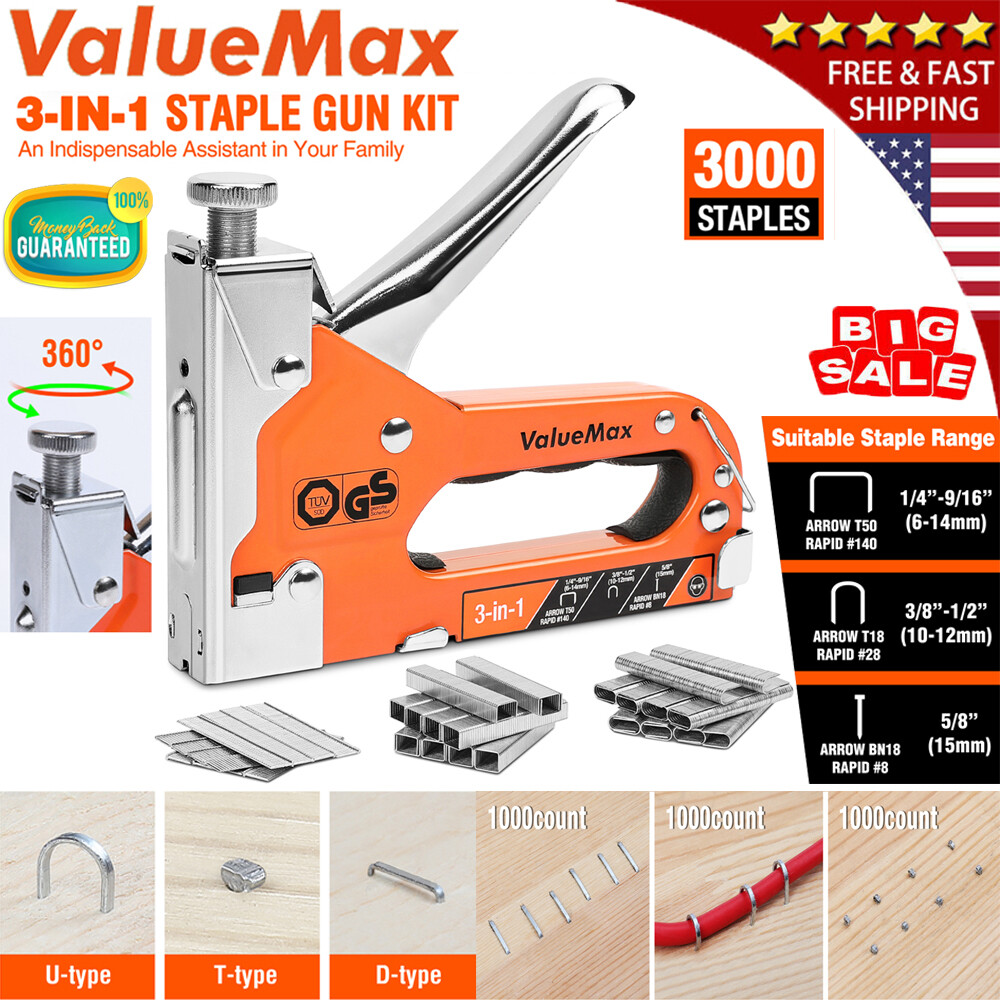 ValueMax Heavy Duty Staple Gun Set Tracker Nailer Stapler Kit W