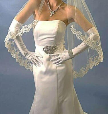NWT Ansonia Bridal Veil Style #V200S White w/ Lace trim  display picture 1