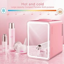 Mirrored Beauty Fridge With LED Lighting, Portable White Mini Refrigerator 8L UK