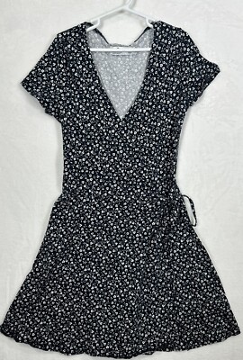 hollister blue wrap dress Womens Navy Floral Print XS Short Sleeve Cotton length dress with a SS26Urban2 Stunning Zara Silver Metallic Color:Stormwater