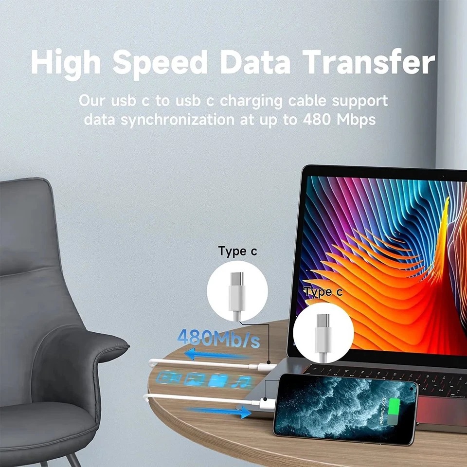 Braided 60W 3A Dual Type C USB C PD Fast Charge Cable For iPhone 15 Pro Max/Plus - Image 2 of 4