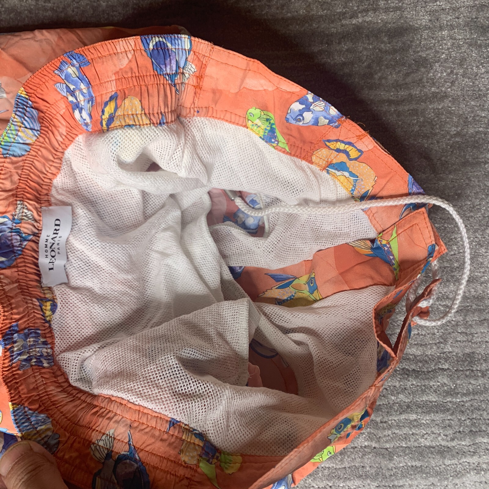 Leonard Paris Homme Swim Trunks Mens Large All Over Print Fish Orange Drawstring