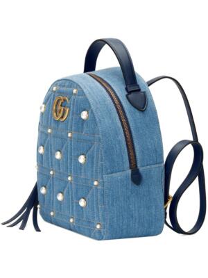 GUCCI MARMONT SMALL BACKPACK BAG PEARL DENIM NEW AUTHENTIC  display picture 1
