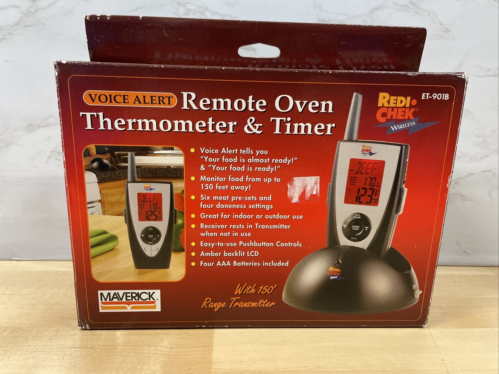 Maverick Voice Alert Remote Oven Thermometer & Timer Redi Chek Wireless ET-901B