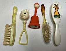 Vintage Pig Baby Plastic Rattlers Doll Brushes LOT