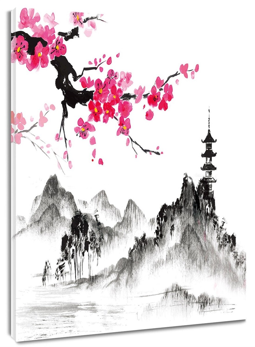 Japanese Ink Painting Sakura Paintings Canvas Wall Decor For