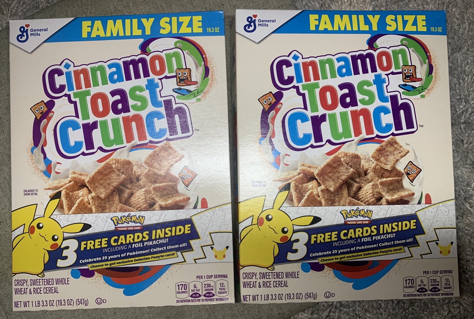 2 Pokémon Cinnamon Toast Crunch Cereal Box 25th Anniversary Charizard  Pikachu | eBay