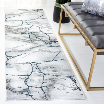 Craft Collection Runner Rug - 2'3'' X 8', Ivory Grey & Blue, Modern Abstract Desi