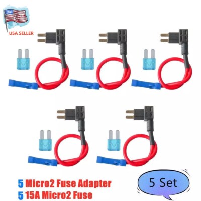 5 Pack Micro 2 Add-A-Circuit Fuse Tap Holder Blade Style ATR APT M2 Fuses 15A