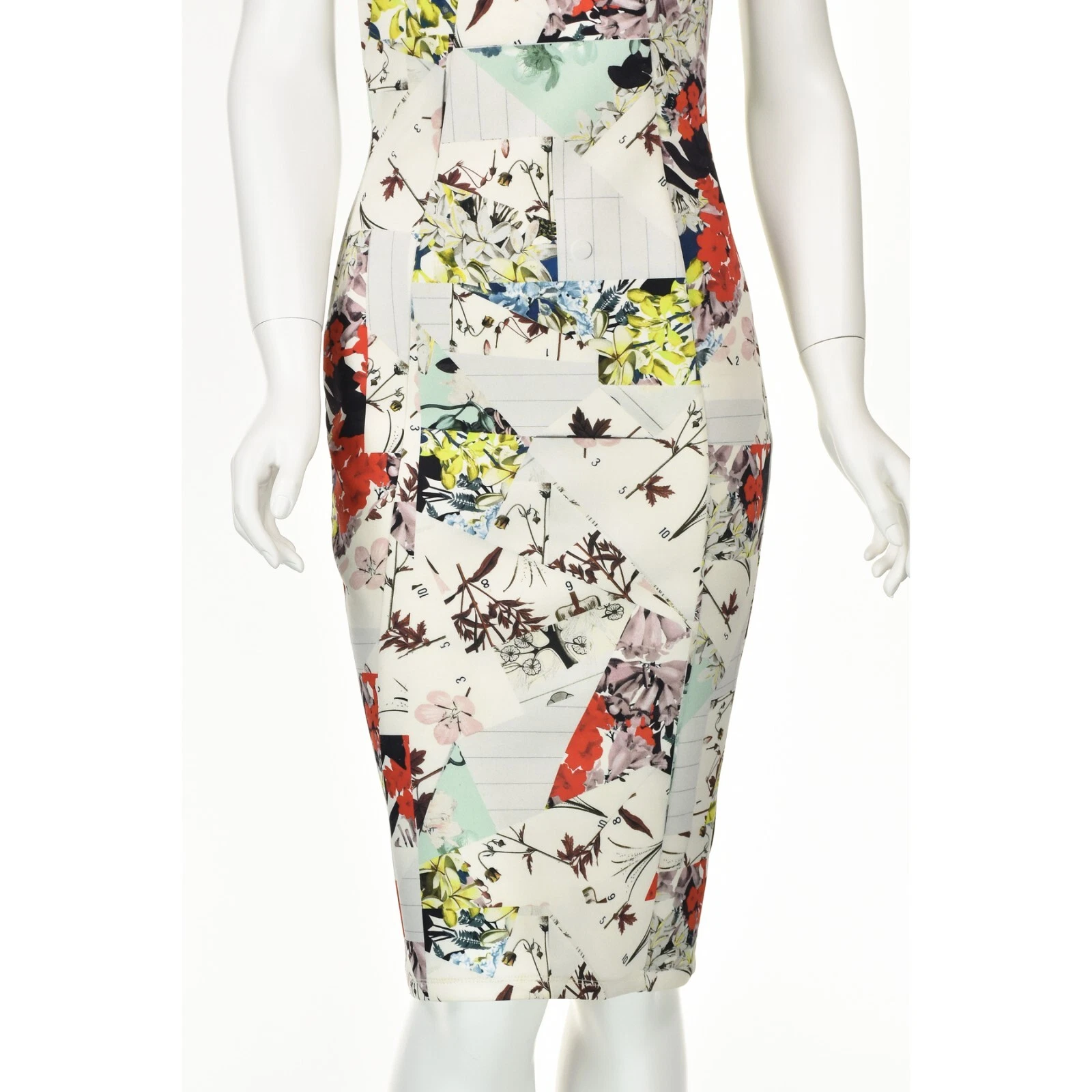 OFF WHITE Abito ERDEM ""Maura"" bianco stampa asiatica abito in guaina elastica taglia us 4