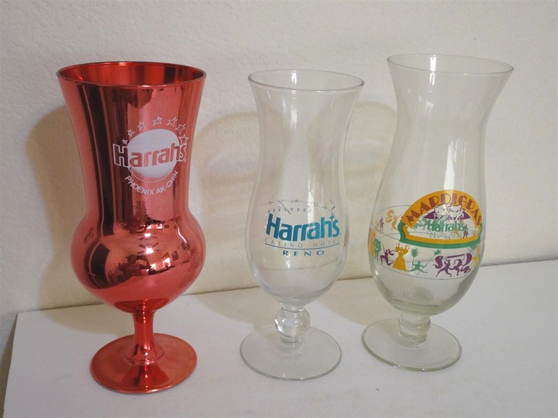 3 Harrahs Las Vegas Reno Phoenix Hurricane clear red glasses casino