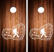 Bigfoot He's Out There Cornhole Board Wrap LAMINATED Decal Vinyl Sticker 4301