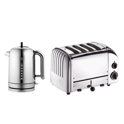 Ꮙ | Dualit Classic Wasserkocher & 4 Scheiben Toaster NewGen Küchenset (poliertes Chrom)