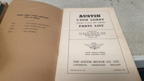 1949 AUSTIN 2 Ton TRUCK Factory Parts Book - Picture 2 of 4