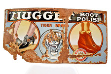 Vintage Nugget Boot Polish Tiger Brand Porcelain Enamel Sign Advertising 48x24"
