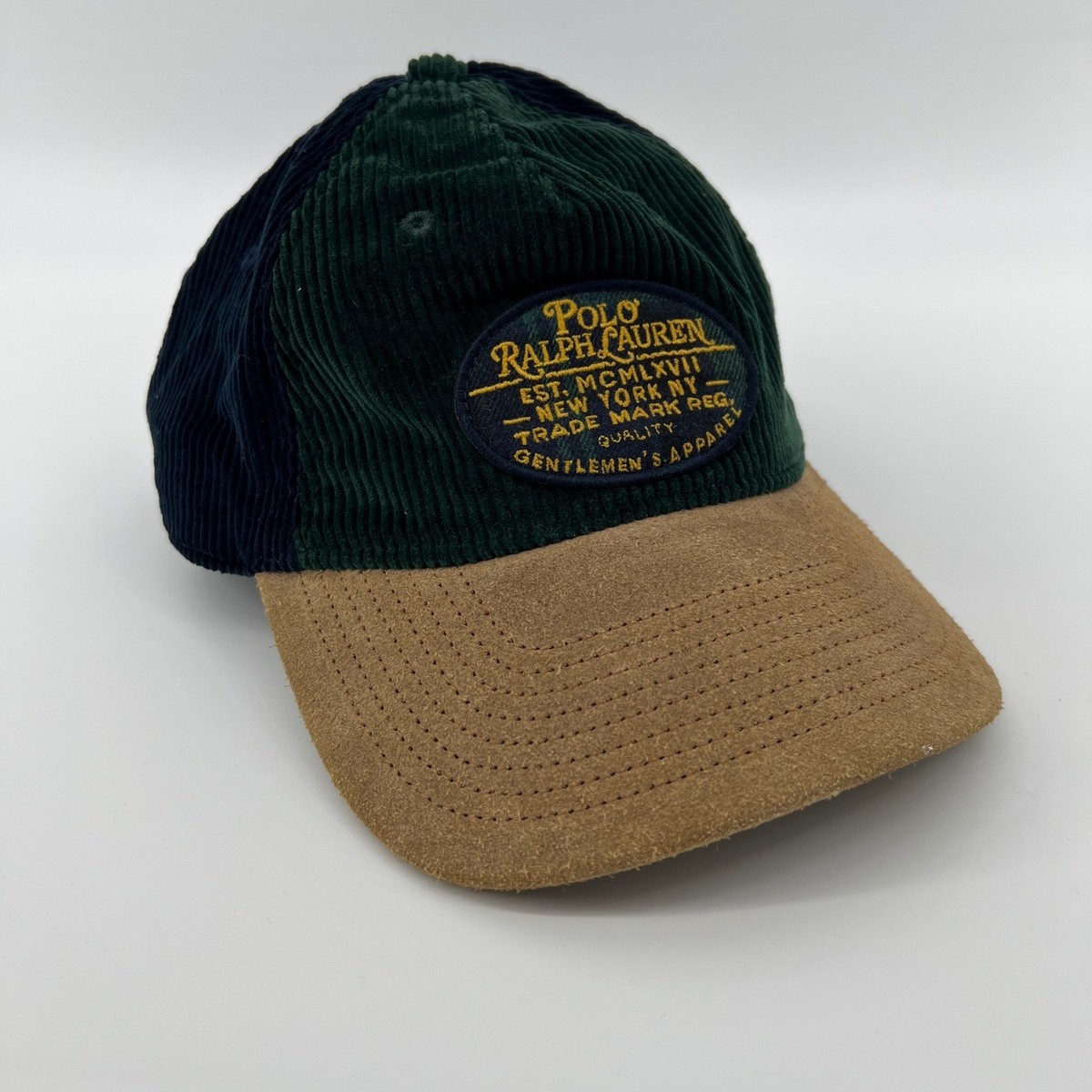 Polo Ralph Lauren Corduroy Hat Leather Strapback Patch Cap