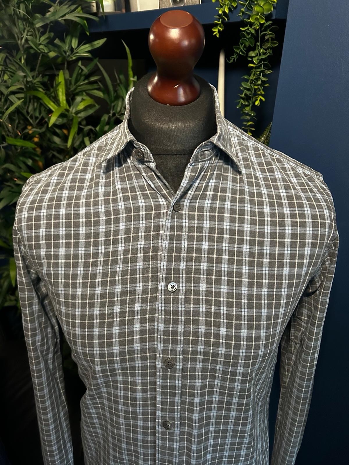 Camicia Gieves & Hawkes Savile Fila Blu a Quadri Manica Lunga LS Uomo Small