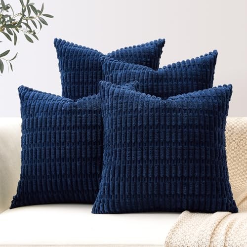 Set of 4 Soft Corduroy Decorative Throw Pillow 18" x 18" (Pack of 4) Navy Blue