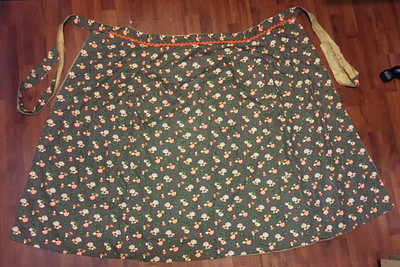 Vtg 70's Reversible Merry Mushroom Fabric / Burlap Feed Sack Maxi Wrap Skirt