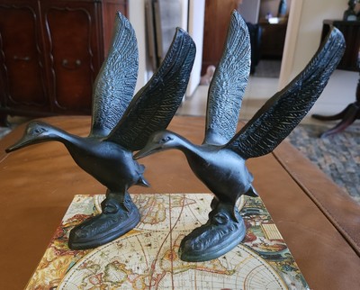 Bronze Ducks/Geese Taking Flight, Vintage Sculpture Figurine 7'' X 6'' Set of 2