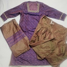 Salwar Kameez XL 3 Piece Embroidered Paisley Indian Pakistani Dupatta Pants Vtg