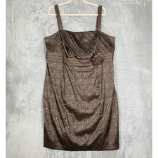 Dressbarn Midi Dress 18W Bronze Floral Lace Sheath Pleated Wedding Cocktail
