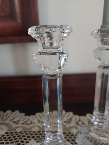 1979 Pair Of Heavy Faceted "Disco" Clear Glass Goebel Crystal Candle Holders - Picture 2 of 4