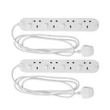 Masterplug 4 Socket 13A Individually Switched Extension Lead 2m White Pack of 2