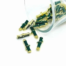 Green and Gold Enamel Bamboo Charms, 16x6mm - US Seller