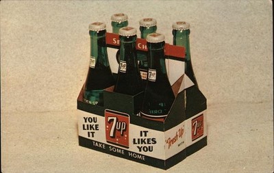 Advertising 7-Up 6-Bottle Carton Chrome Original Vintage Postcard