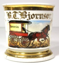 ca1900 HAND PAINTED HORSE DRAWN GROCERS DELIVERY WAGON OCCUPATIONAL SHAVING MUG