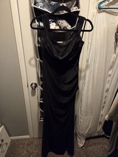 Windsor Women's Black Satin Cowl Neck Ruched Maxi Dress, Size XL Polyester