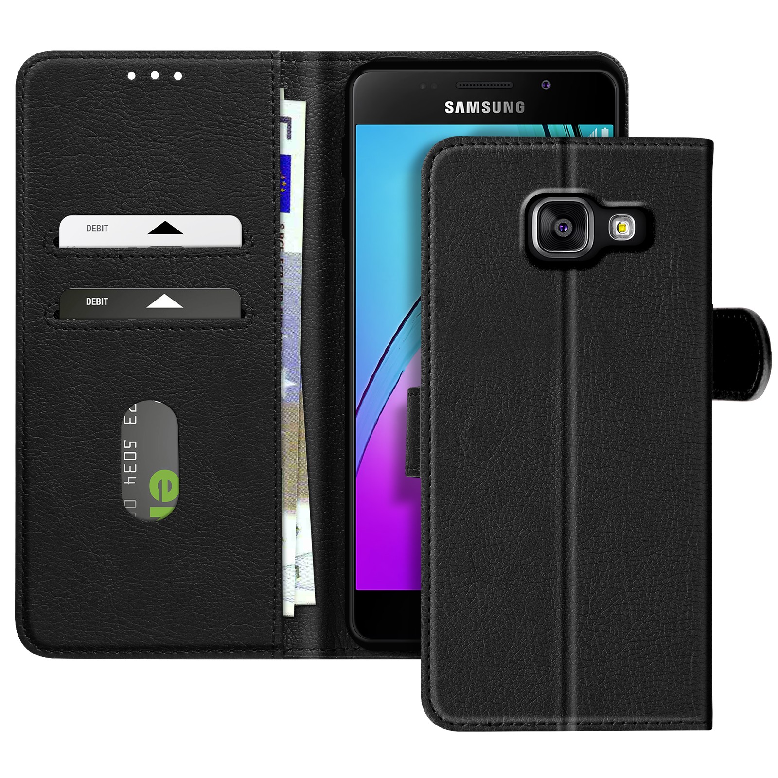 Marre des rayures ? Étui clapet pour Galaxy A3 avec support vidéo noir en simili cuir