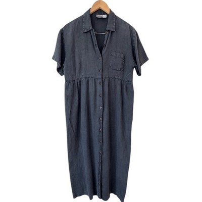Kiko VTG 100% Linen Gray Button Front Shirt Dress Midi Sz S Pockets  Minimalist | eBay