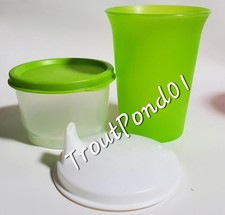 Tupperware Vtg Bell Tumbler Kids Snack Cup Set Sippy Sipper Seal 7 oz Bowl Green