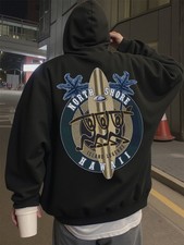 Men's North Shore Hawaii Surf Style Hoodie - Tropical Surf Print with Hawaiian H