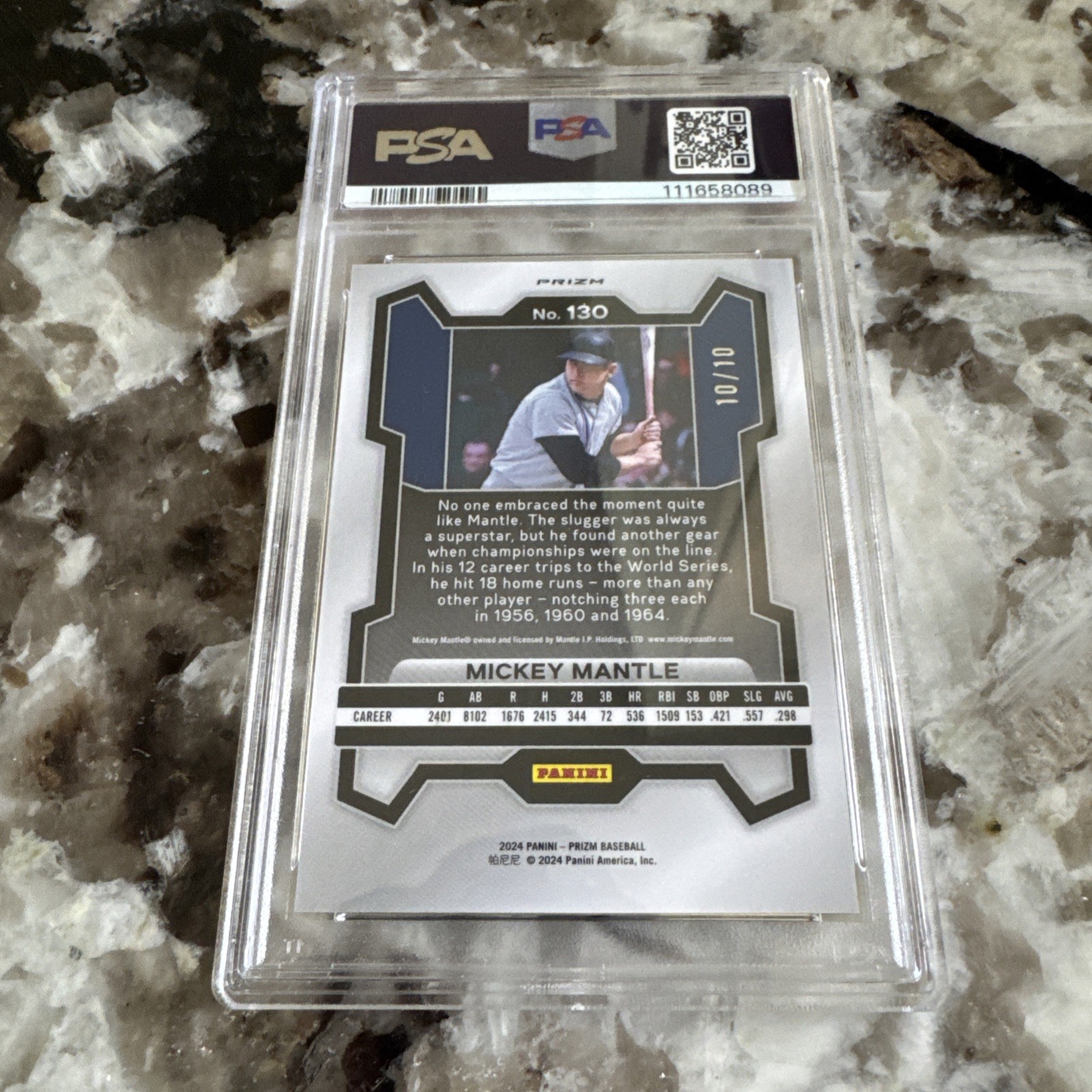 Mickey Mantle 2024 Panini Prizm - #130 Gold Prizm #10/10 PSA 10 GEM-MT view 18