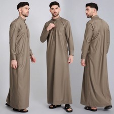 Islamic Jubba for Men Long Robe Solid Color Muslim Abaya Thobe Kaftan Ramadan