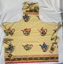 Vintage HANDMADE Apron Womens Yellow Teapot Print with Red Hem New With Tags