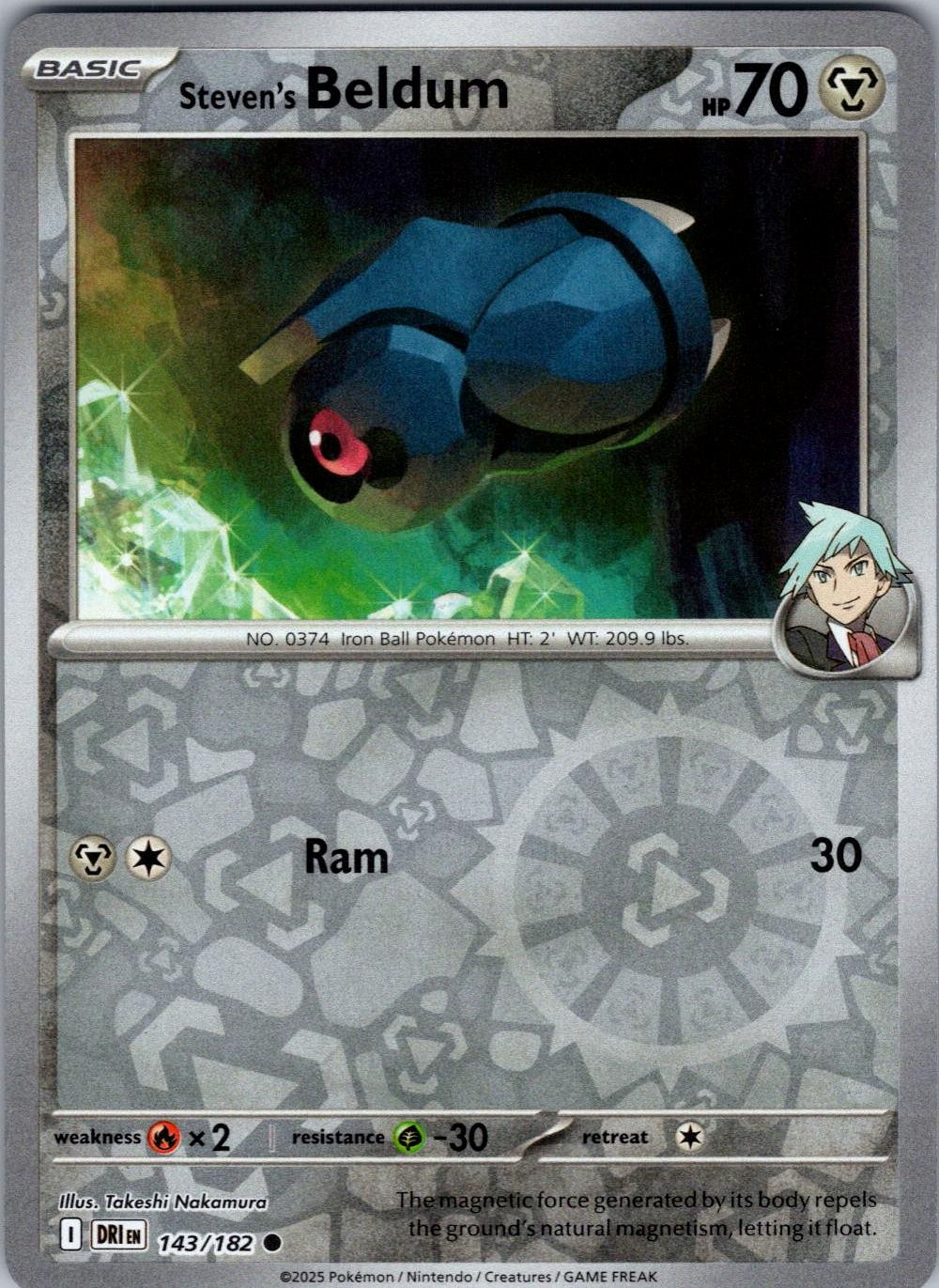 Steven's Beldum 143/182 Common Destined Rivals Pokemon Reverse Holo Near Mint