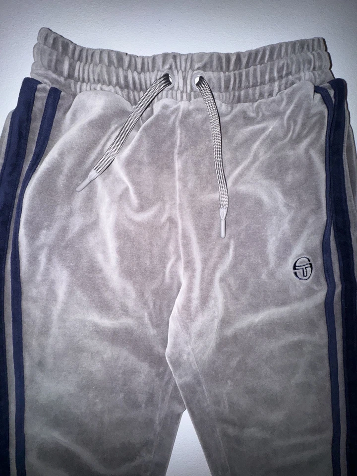 Sergio Tacchini Track Pants Men’s Small Gray Blue Striped Joggers Logo Casual  - Image 4 of 4