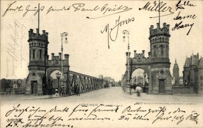 Postcard Hanseatic city of Bremen, bridge view - 5046011