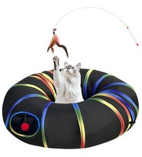 Cat Tunnel Toy Plush Ball Wand Feather Portable Waterproof Washable Rainbow