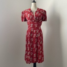 Vintage 1995 Anna Sui red floral Berard print dress sz 4 XS