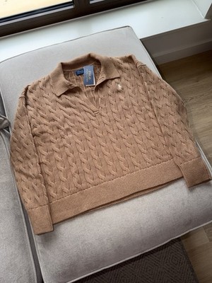 Polo Ralph Lauren Polo Pullover Zopfmuster Baumwolle L Large Damen Camel