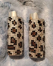 Lot of 2 Silver Lighter Cover Sleeves with Rhinestones 