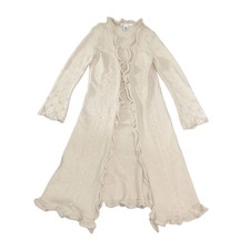 Max Studio Long Open Front Oatmeal Chunky Knit Cardigan Duster Medium Y2K Boho