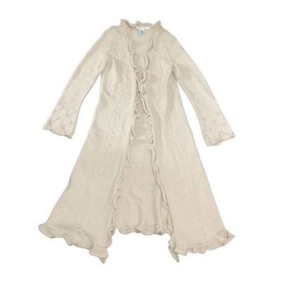 Max Studio Long Open Front Oatmeal Chunky Knit Cardigan Duster Medium Y2K Boho